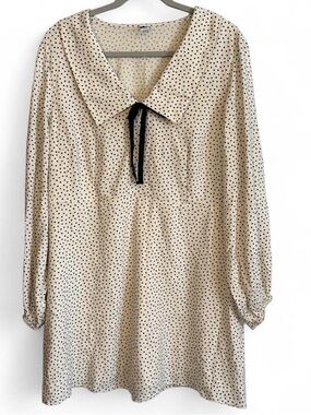 Old Navy Cream Polka Dot Dress XL V Neck Collar Long Sleeves Academia Cottage